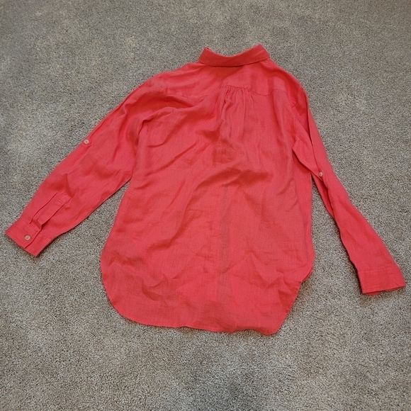 Land's End Linen Brigh Pink Button Up Long Sleeve Tunic Shirt Size XS - Picture 5 of 5